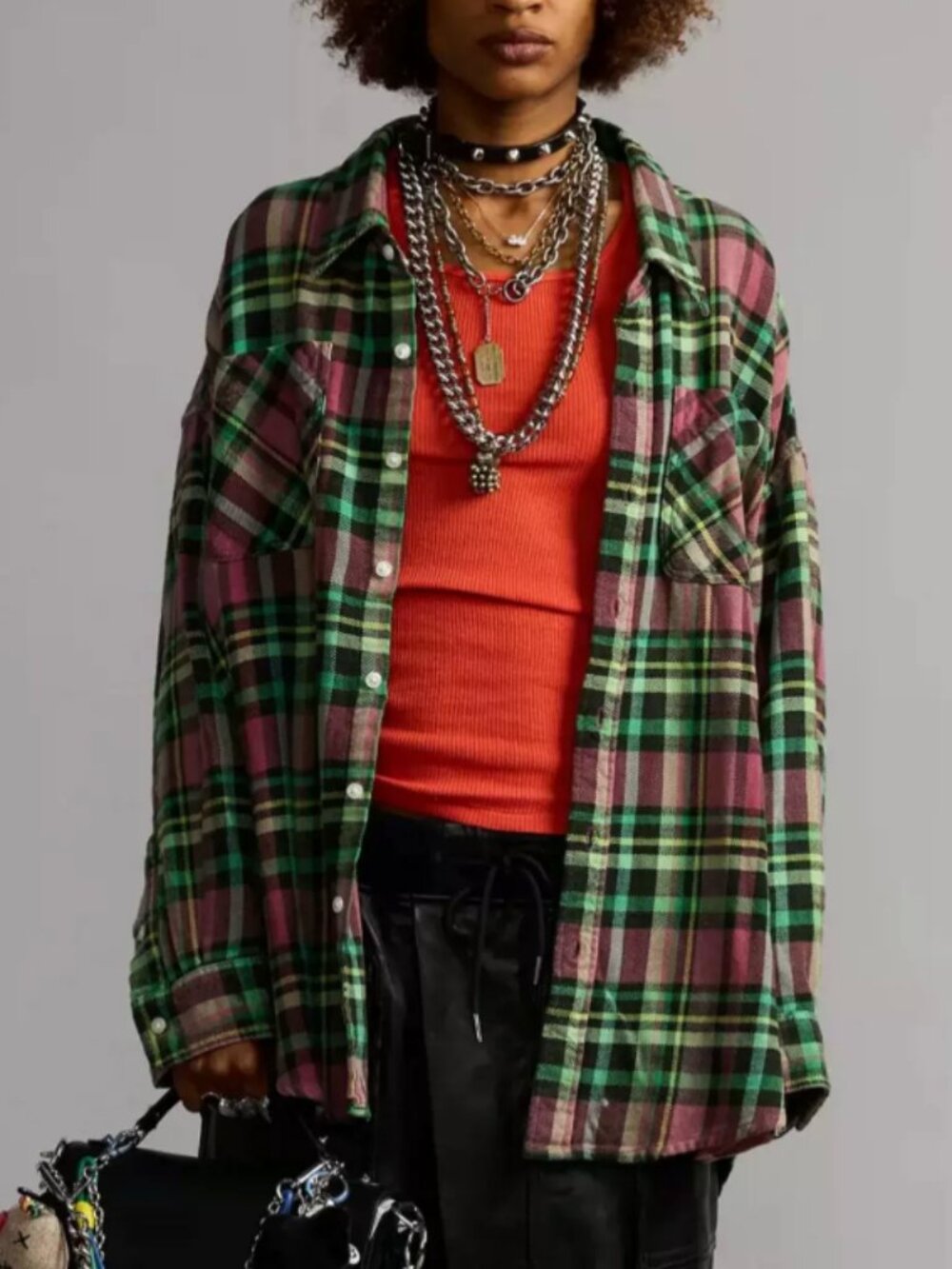 NWT R13 Drop Neck Work Shirt XS/L/XL Pink And Green Plaid